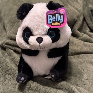 Belly Buddies 8" Panda Bear Plush Stuffed Animal Toy Black & White Blue Eyes NWT